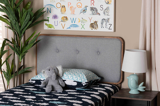 Baxton Studio Palina Mid-Century Modern Light Grey Fabric Upholstered and Walnut Brown Finished Wood Twin Size Headboard | Modishstore | Headboards