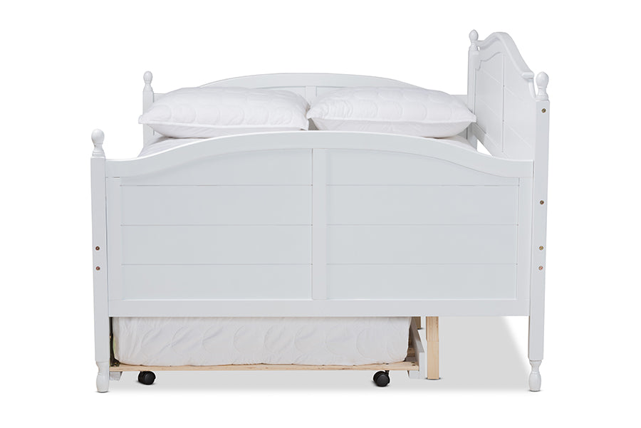 Baxton Studio Mara Cottage Farmhouse White Finished Wood Full Size Daybed with Roll-out Trundle Bed | Daybeds | Modishstore - 5