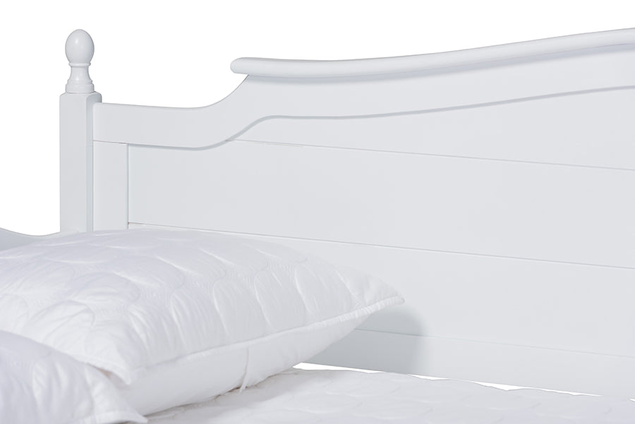 Baxton Studio Mara Cottage Farmhouse White Finished Wood Full Size Daybed with Roll-out Trundle Bed | Daybeds | Modishstore - 6