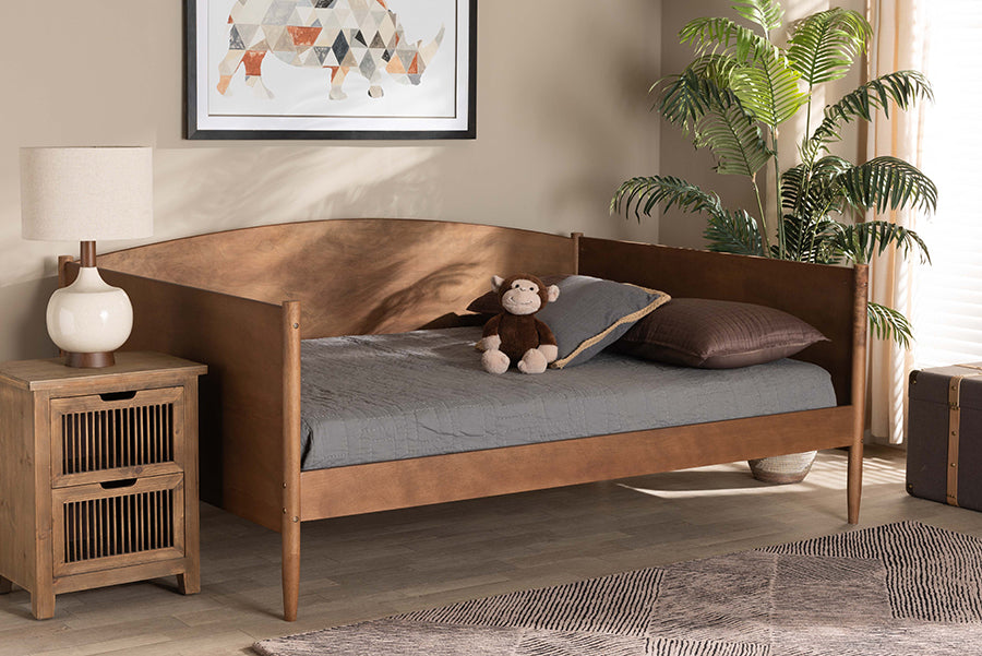Baxton Studio Veles Mid-Century Modern Ash Walnut Finished Wood Full Size Daybed | Modishstore | Beds