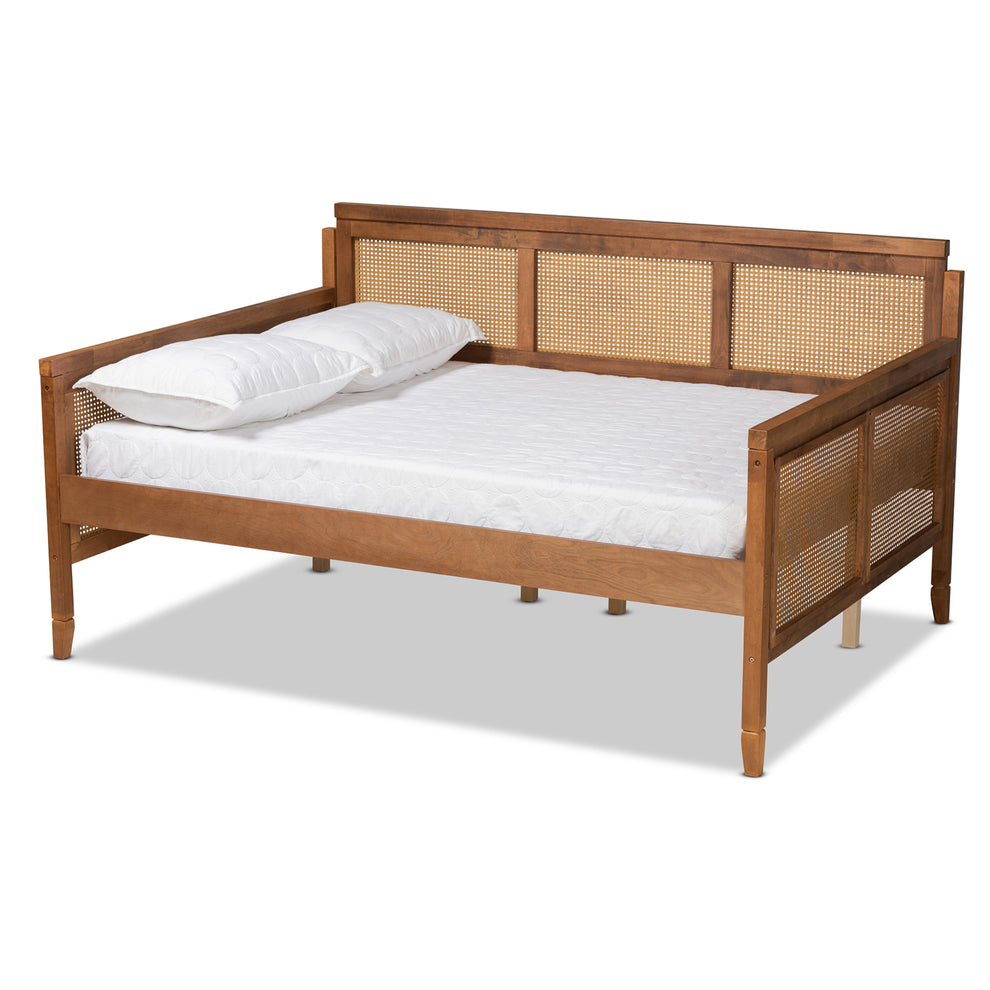 Baxton Studio Toveli Vintage French Inspired Ash Walnut Finished Wood and Synthetic Rattan Full Size Daybed | Daybeds | Modishstore - 2