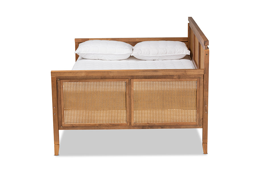 Baxton Studio Toveli Vintage French Inspired Ash Walnut Finished Wood and Synthetic Rattan Full Size Daybed | Daybeds | Modishstore - 3