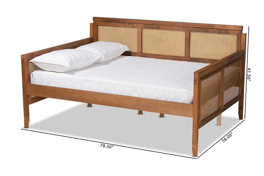 Baxton Studio Toveli Vintage French Inspired Ash Walnut Finished Wood and Synthetic Rattan Full Size Daybed | Daybeds | Modishstore - 6
