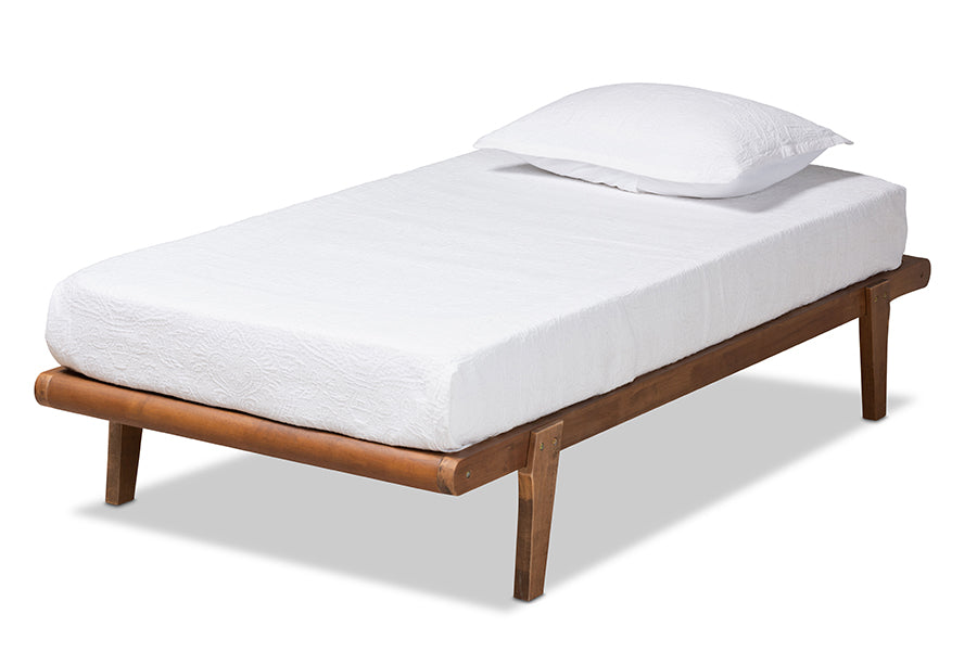Baxton Studio Kaia Mid-Century Modern Walnut Brown Finished Wood Twin Size Platform Bed Frame | Beds | Modishstore - 5
