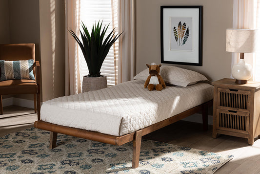 Baxton Studio Kaia Mid-Century Modern Walnut Brown Finished Wood Twin Size Platform Bed Frame | Beds | Modishstore