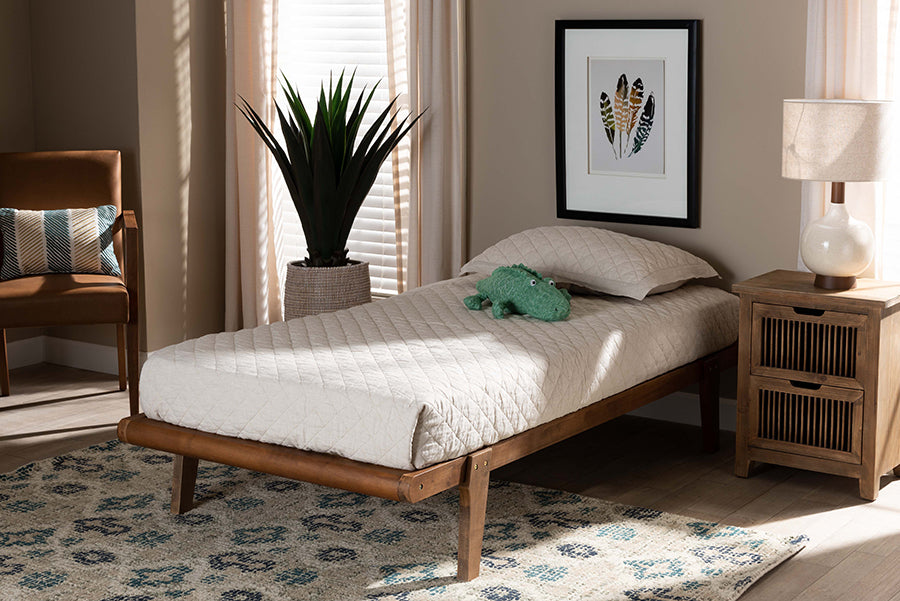 Baxton Studio Kaia Mid-Century Modern Walnut Brown Finished Wood King Size Platform Bed Frame | Beds | Modishstore - 2