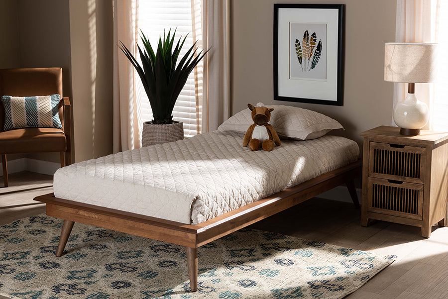 Baxton Studio Karine Mid-Century Modern Walnut Brown Finished Wood Twin Size Platform Bed Frame | Modishstore | Beds