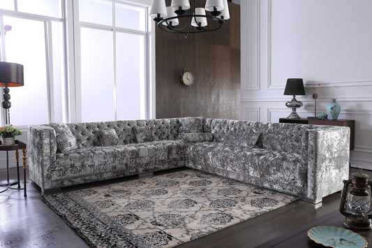 Divani Casa Fredrick Modern Grey Crushed Velvet Sectional Sofa | Modishstore | Sofas
