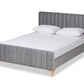 baxton studio nami modern contemporary glam and luxe light grey velvet fabric upholstered and gold finished king size platform bed | Modish Furniture Store-2