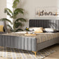Baxton Studio Nami Modern Contemporary Glam and Luxe Light Grey Velvet Fabric Upholstered and Gold Finished King Size Platform Bed | Modishstore | Beds