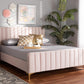 Baxton Studio Nami Modern Contemporary Glam and Luxe Light Pink Velvet Fabric Upholstered and Gold Finished King Size Platform Bed | Modishstore | Beds