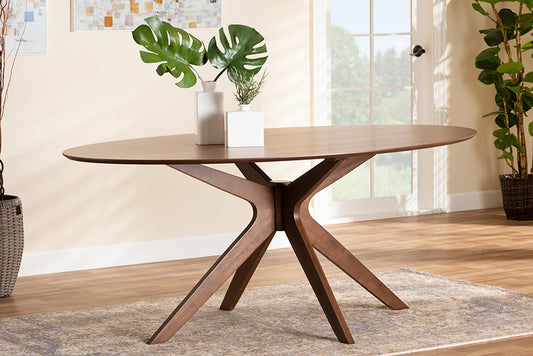 Baxton Studio Monte Mid-Century Modern Walnut Brown Finished Wood 71-Inch Oval Dining Table | Modishstore | Dining Tables