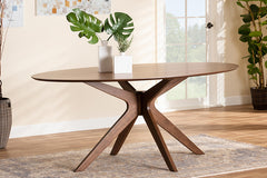 Baxton Studio Monte Mid-Century Modern Walnut Brown Finished Wood 71-Inch Oval Dining Table