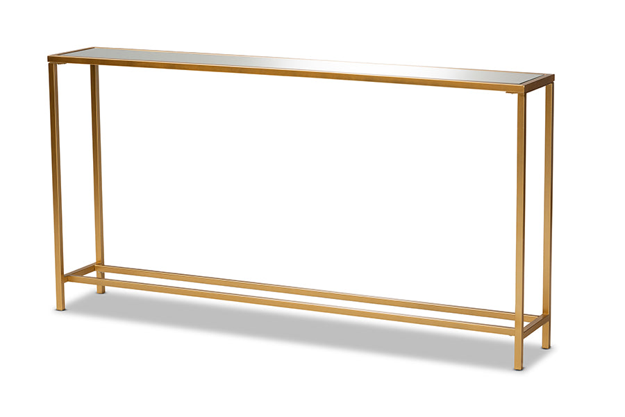 baxton studio alessa modern and contemporary glam gold finished metal and mirrored glass console table | Modish Furniture Store-2