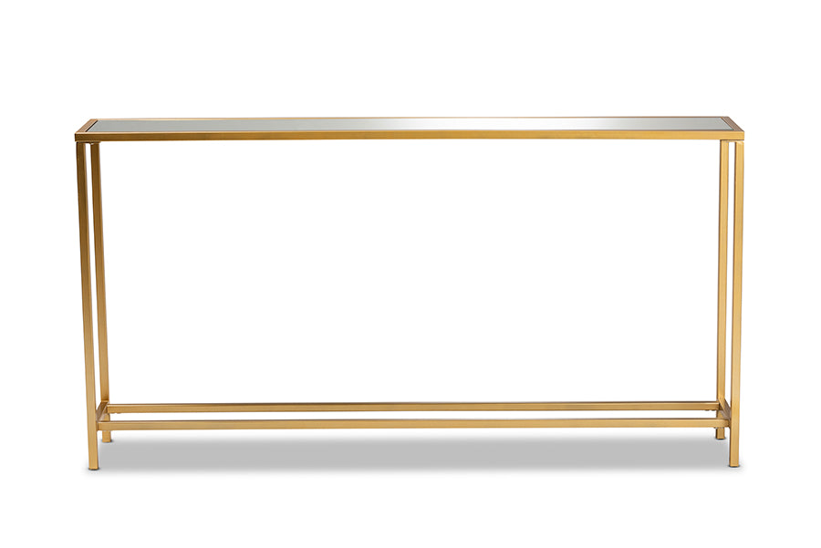 baxton studio alessa modern and contemporary glam gold finished metal and mirrored glass console table | Modish Furniture Store-3