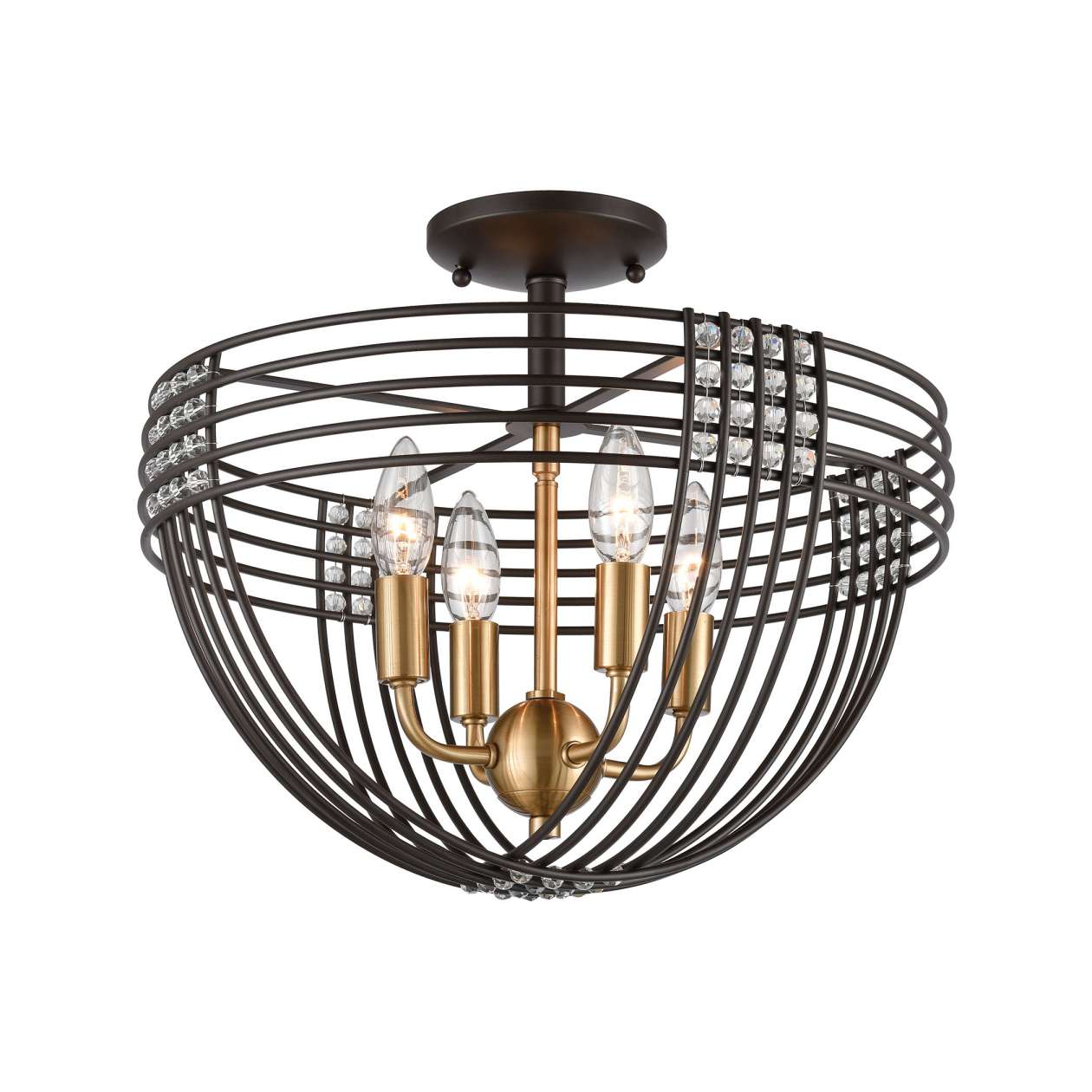 Concentric 4-Light Semi Flush Mount in Oil Rubbed Bronze with Clear Crystal Beads ELK Lighting | Ceiling Lamps | Modishstore