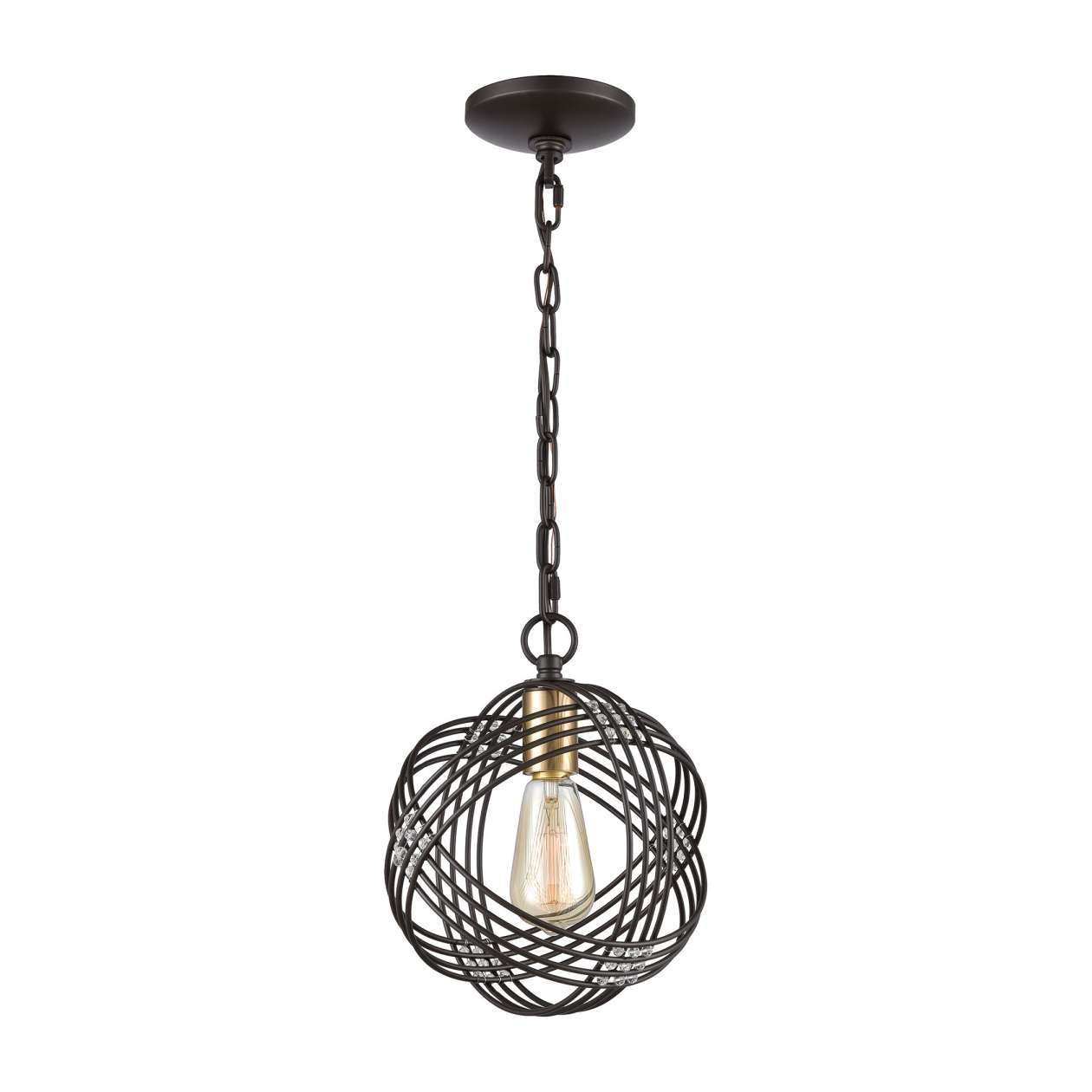 Concentric 1-Light Mini Pendant in Oil Rubbed Bronze with Clear Crystal Beads ELK Lighting | Pendant Lamp | Modishstore