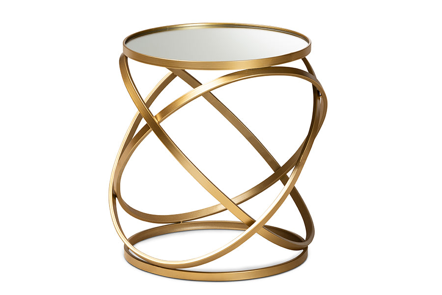 baxton studio desma glam and luxe gold finished metal and mirrored glass end table | Modish Furniture Store-2