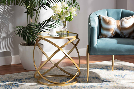 Baxton Studio Desma Glam and Luxe Gold Finished Metal and Mirrored Glass End Table | Modishstore | End Tables
