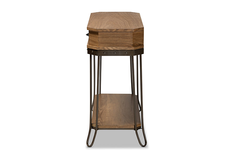 Baxton Studio Kellyn Vintage Rustic Industrial Oak Brown Finished Wood and Black Finished Metal 3-Drawer Console Table  | Console Tables | Modishstore - 5