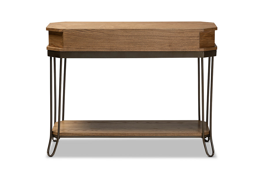 Baxton Studio Kellyn Vintage Rustic Industrial Oak Brown Finished Wood and Black Finished Metal 3-Drawer Console Table  | Console Tables | Modishstore - 4