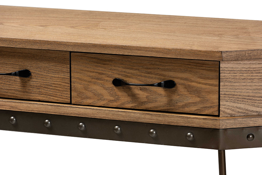 Baxton Studio Kellyn Vintage Rustic Industrial Oak Brown Finished Wood and Black Finished Metal 3-Drawer Console Table  | Console Tables | Modishstore - 3