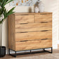 Baxton Studio Franklin Modern and Contemporary Oak Finished Wood and Black Finished Metal 5-Drawer Bedroom Chest | Modishstore | Drawers
