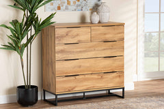 Baxton Studio Franklin Modern and Contemporary Oak Finished Wood and Black Finished Metal 5-Drawer Bedroom Chest