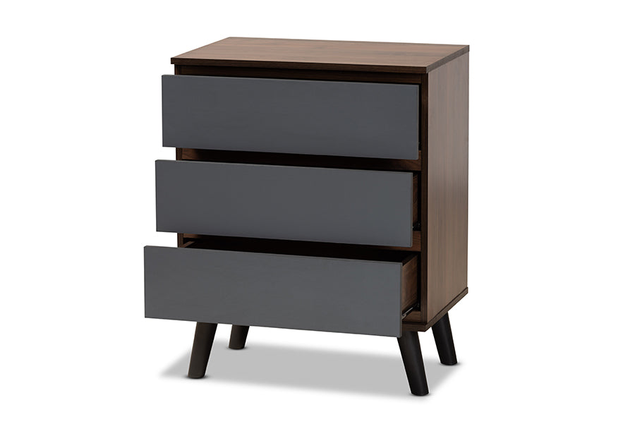 baxton studio roldan modern and contemporary two tone walnut and grey finished wood 3 drawer bedroom chest | Modish Furniture Store-3