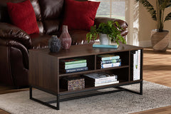 Baxton Studio Flannery Modern and Contemporary Walnut Brown Finished Wood and Black Finished Metal Coffee Table