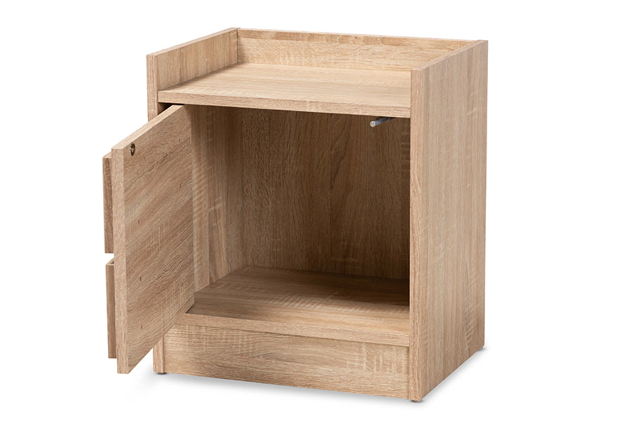 baxton studio hale modern and contemporary oak finished wood 1 door nightstand | Modish Furniture Store-3