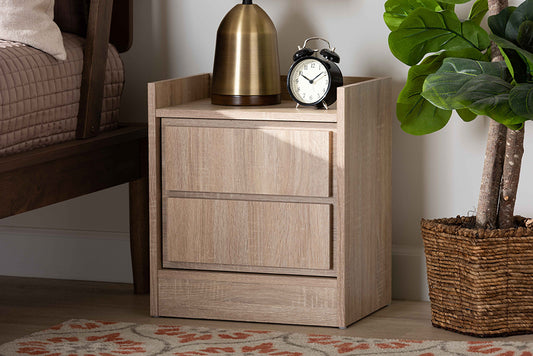 Baxton Studio Hale Modern and Contemporary Oak Finished Wood 1-Door Nightstand | Modishstore | Nightstands