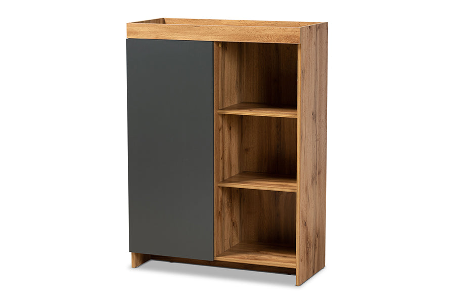 baxton studio caspian modern and contemporary two tone grey and oak brown finished wood shoe cabinet | Modish Furniture Store-2