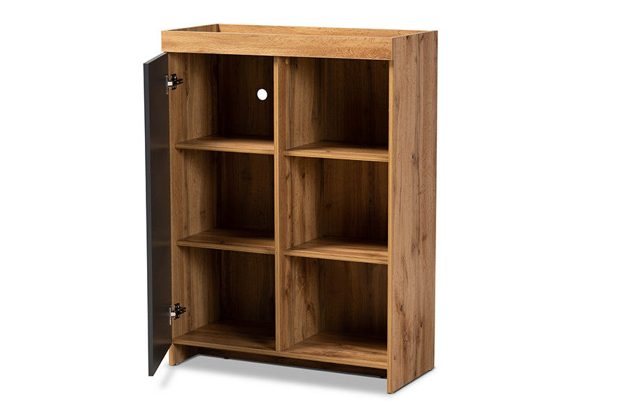 baxton studio caspian modern and contemporary two tone grey and oak brown finished wood shoe cabinet | Modish Furniture Store-3