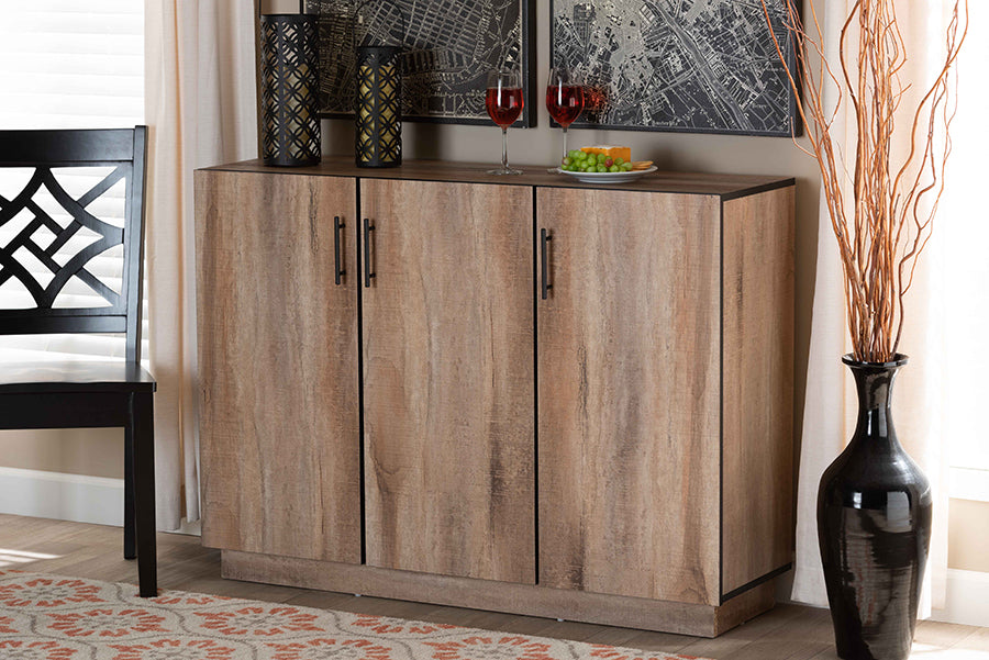 Baxton Studio Patton Modern and Contemporary Natural Oak Finished Wood 3-Door Dining Room Sideboard Buffet | Modishstore | Sideboards