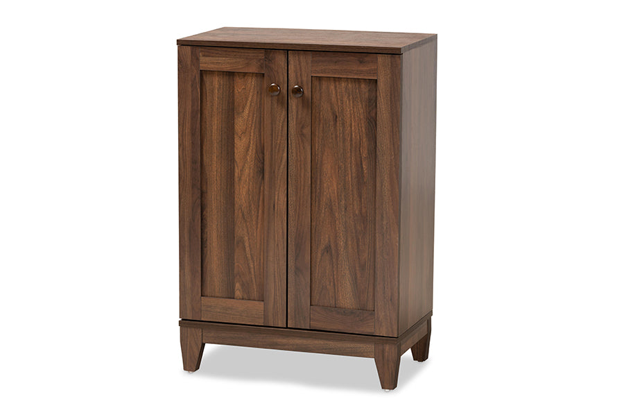 baxton studio nissa modern and contemporary walnut brown finished wood 2 door shoe storage cabinet | Modish Furniture Store-2