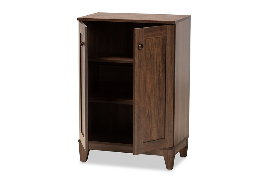 baxton studio nissa modern and contemporary walnut brown finished wood 2 door shoe storage cabinet | Modish Furniture Store-3