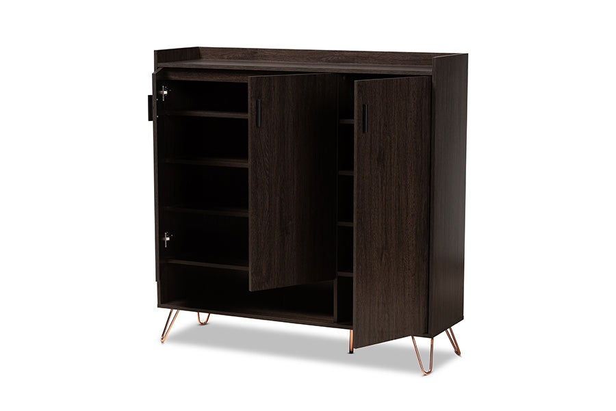 baxton studio baldor modern and contemporary dark brown finished wood 3 door shoe cabinet | Modish Furniture Store-3