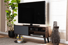 Baxton Studio Mallory Modern and Contemporary Two-Tone Walnut Brown and Grey Finished Wood TV Stand