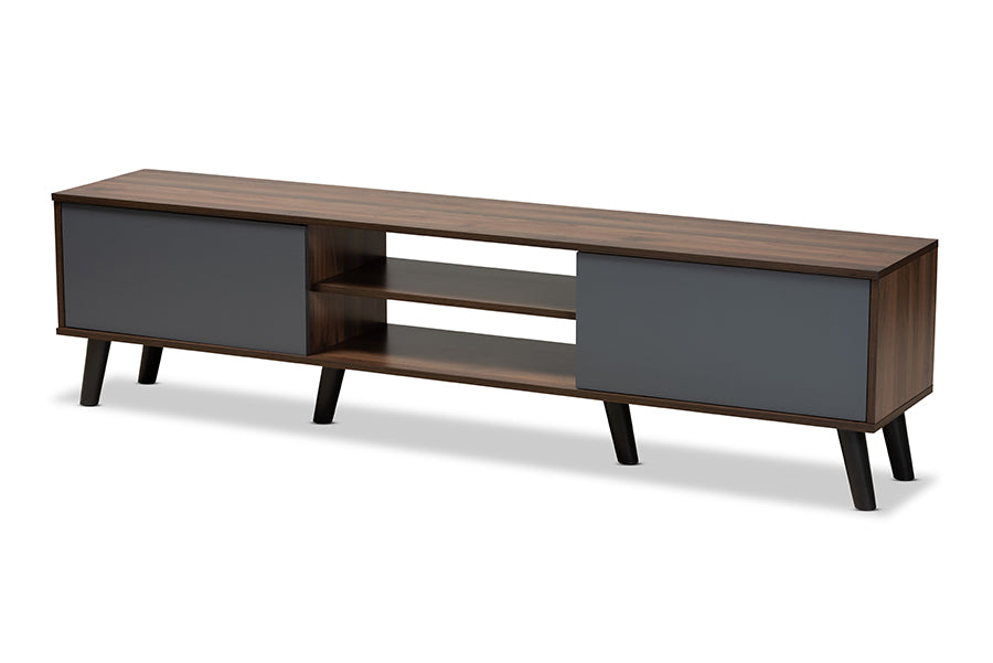 baxton studio clapton modern and contemporary multi tone grey and walnut brown finished wood tv stand | Modish Furniture Store-2