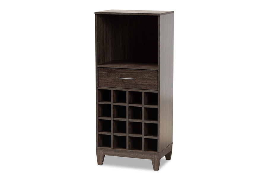 baxton studio trenton modern and contemporary dark brown finished wood 1 drawer wine storage cabinet | Modish Furniture Store-2
