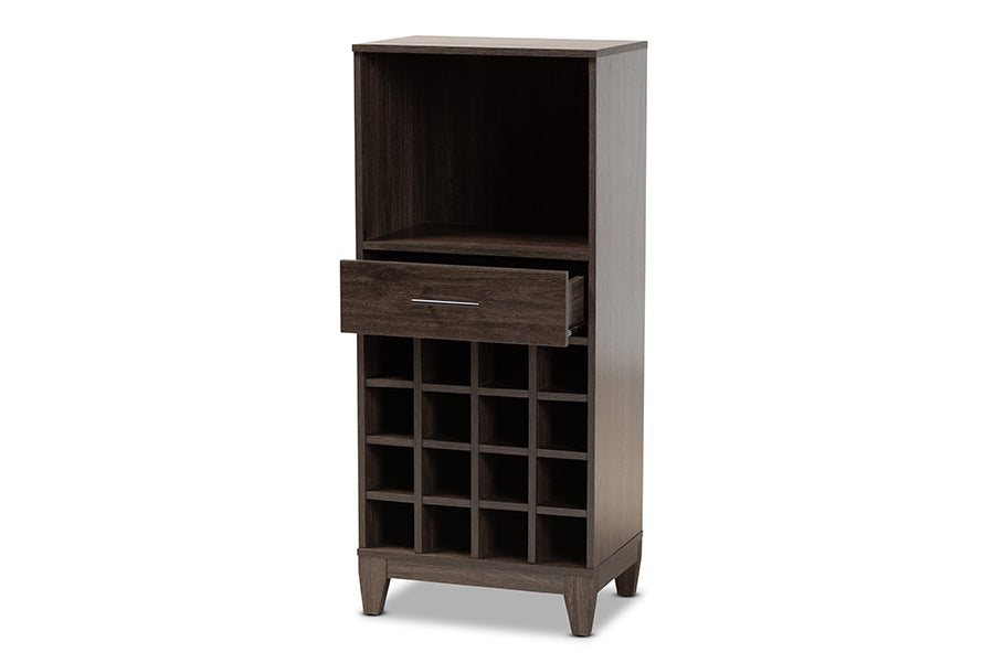 baxton studio trenton modern and contemporary dark brown finished wood 1 drawer wine storage cabinet | Modish Furniture Store-3