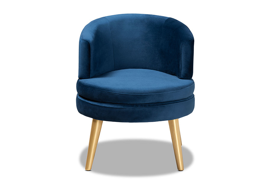 baxton studio baptiste glam and luxe navy blue velvet fabric upholstered and gold finished wood accent chair | Modish Furniture Store-3