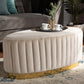 Baxton Studio Kirana Glam and Luxe Beige Velvet Fabric Upholstered and Gold PU Leather Ottoman | Modishstore | Ottomans