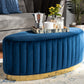 Baxton Studio Kirana Glam and Luxe Navy Blue Velvet Fabric Upholstered and Gold PU Leather Ottoman | Modishstore | Ottomans
