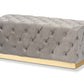 baxton studio corrine glam and luxe grey velvet fabric upholstered and gold pu leather ottoman | Modish Furniture Store-2