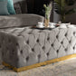 Baxton Studio Corrine Glam and Luxe Grey Velvet Fabric Upholstered and Gold PU Leather Ottoman | Modishstore | Ottomans