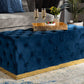 Baxton Studio Corrine Glam and Luxe Navy Blue Velvet Fabric Upholstered and Gold PU Leather Ottoman | Modishstore | Ottomans