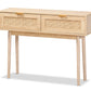baxton studio baird mid century modern light oak brown finished wood and rattan 2 drawer console table | Modish Furniture Store-2
