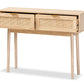 baxton studio baird mid century modern light oak brown finished wood and rattan 2 drawer console table | Modish Furniture Store-3